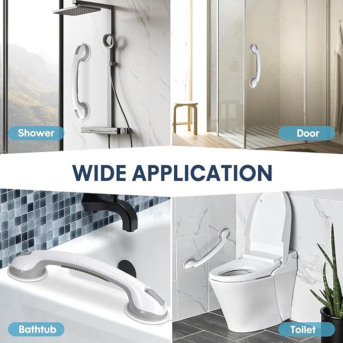 Auroras Strong Suction Cup Grab Bars for Bathtubs and Showers, 2 Pack Removable Heavy Duty Shower Grab Bars for Seniors No Drilling, 16 Inch Non-Slip Shower Handles for Elderly,Children,Injured