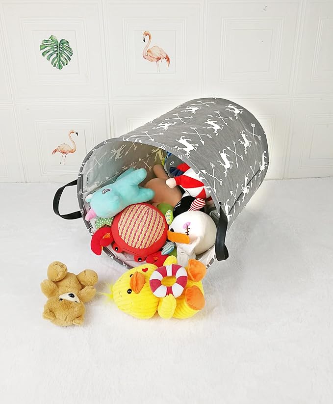 19.7 Inch Round Laundry Clothes Hamper Laundry Basket with Handles,Storage Organizer Bins Laundry Gift Basket for Room, Bedroom Decor (Deer)