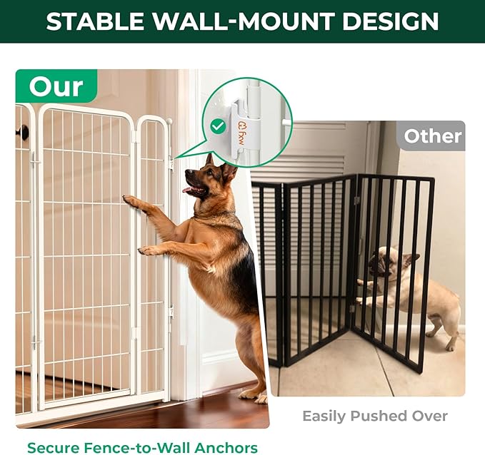 FXW Dog Gate Extra Wide Designed for Indoor Use, Adjustable Width Up to 219-inch Wide (45" H 8 Wire Panels for Large Dogs), White