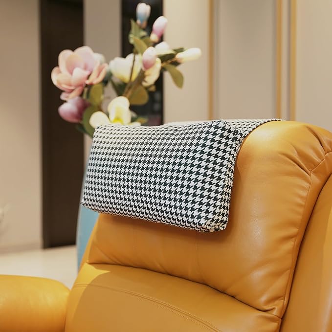 Non-Slip Head Pillow for Recliners - Neck Support Cushion with Velvet Cover for Pain Relief at Home, Office and Travel (Houndstooth)