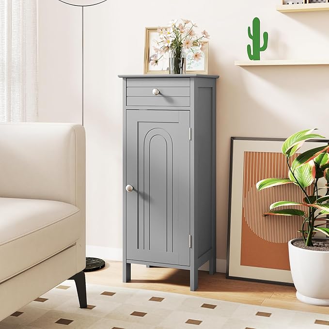 GLACER Floor Storage Cabinet, Multifunctional Bathroom Storage Cabinet with 2 Adjustable Shelves, Ideal for Bathroom, Living Room, 14 x 12 x 34.5 inches (Grey)