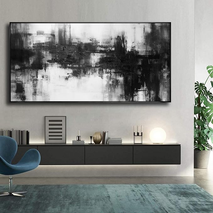 Abstract Wall Art Large Size Framed Home Artwork Decor Black and White Modern Minimalist Canvas Painting Living Room Decor for Bedroom Office Wall Decor 29"x58"