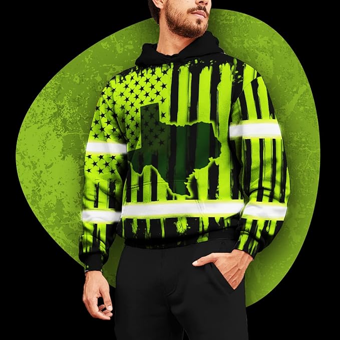 US Flag High Visibility Hoodie for Men Reflective Hoodie Safety Workwear for Worker Runner Patriotic ACC02