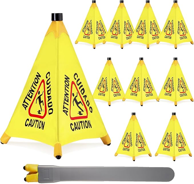 10 Pcs Pop up Wet Floor Sign with Storage Tube 20 Inch Wet Safety Signs Commercial Caution Safety Cone Pop up Caution Sign for Commercial Stores Grocery Restaurant Restroom Office Use