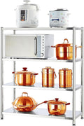 susunnus 4-Tier Stainless Steel Shelf, Heavy Duty Shelving for Kitchen, Garage, Industrial Storage, Kitchen Shelves Adjustable Feet, Easy to Clean(35.8in*15,8in Without Guardrails)