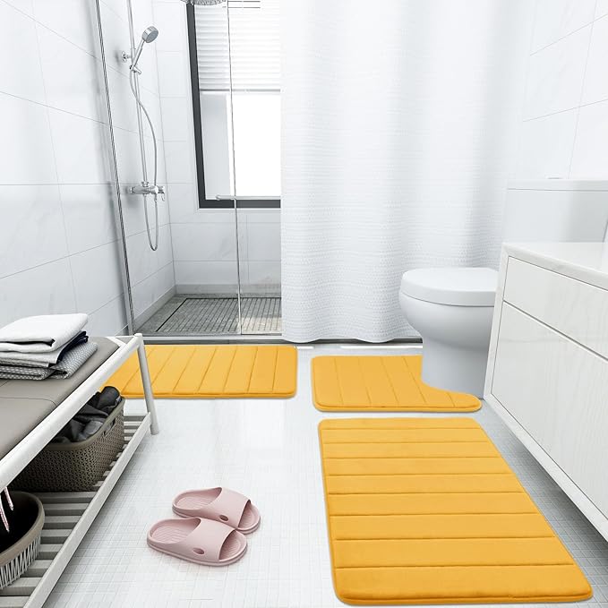 Buganda Memory Foam Bath Mat, 59" x 20", Ultra Soft and Non-Slip Bathroom Rugs, Water Absorbent and Machine Washable Bath Rug Runner for Bathroom, Shower, and Tub, Yellow