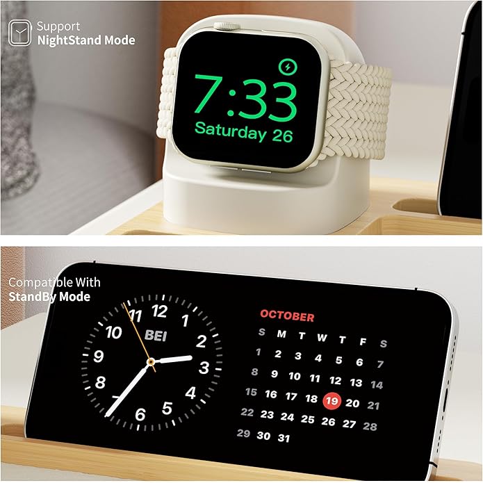 Wooden Watch Band Organizer - Charger Stand Compatible with All Apple Watch Series and Watch Bands Display Watch Storage Case Tray with Acrylic Top Lid(Bamboo)
