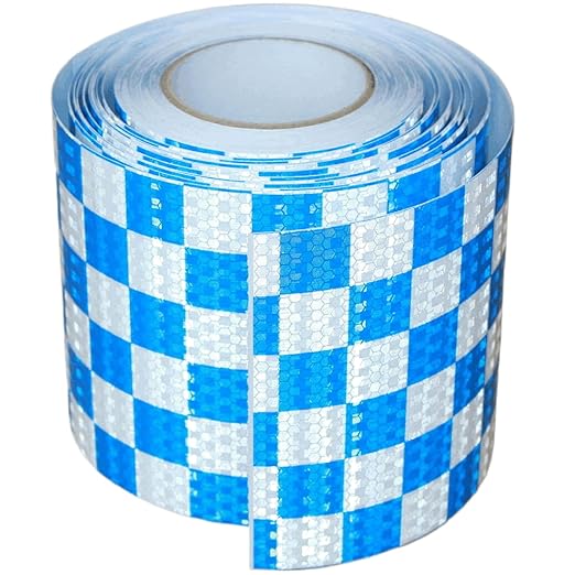 Reflective Tape Blue and White 6 inch X 66 feet, Outdoor Waterproof Hazard Conspicuity Warning Industrial Marking Tape