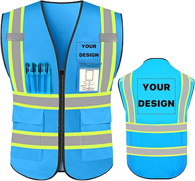 YOWESHOP High Reflective Visibility Safety Vest Custom Your Logo Safety Workwear with Reflective Strips and Pockets