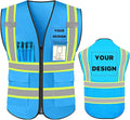 YOWESHOP High Reflective Visibility Safety Vest Custom Your Logo Safety Workwear with Reflective Strips and Pockets