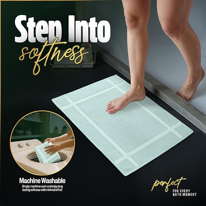 Pearl Linens Pack of 6 100% Cotton Bath Mat 18x25 inches, Soft & Absorbent Quick Dry Bathroom Mat Set, Not Bathroom Rugs, After Shower Mat, Bath Tub Mat, 687 GSM, Machine Washable, Mint Green