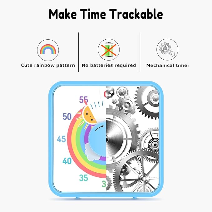 Secura 60-Minute Visual Timer, 7.5 Inch Magnetic Rainbow Countdown Timer for Classroom or Kitchen, Durable Mechanical Timer Clock with Magnetic Backing (Blue & Sun)