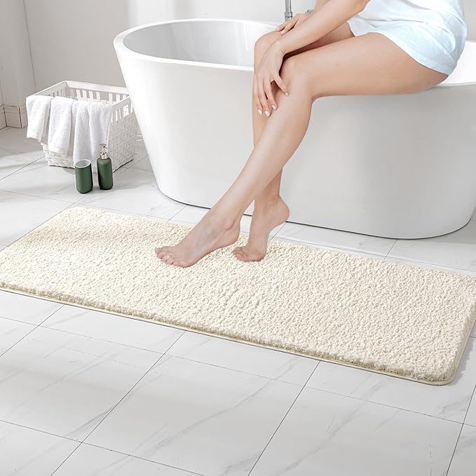 MIULEE Ivory Bathroom Runner Rug 24x60 Inches, Long Bath Mat for Bathroom Floor Bathtub Showers, Machine Washable Absorbent Microfiber Carpet with TPR Anti-Slip Back