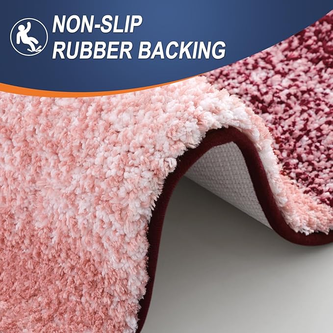 OLANLY Bathroom Rug Set 2 Piece, Soft Absorbent Microfiber Bath Mats and U-Shaped Contour Toilet Rug, Non-Slip, Machine Wash Dry, Plush Shaggy Bath Mats for Bathroom (30"x20"+24"x20", Red)