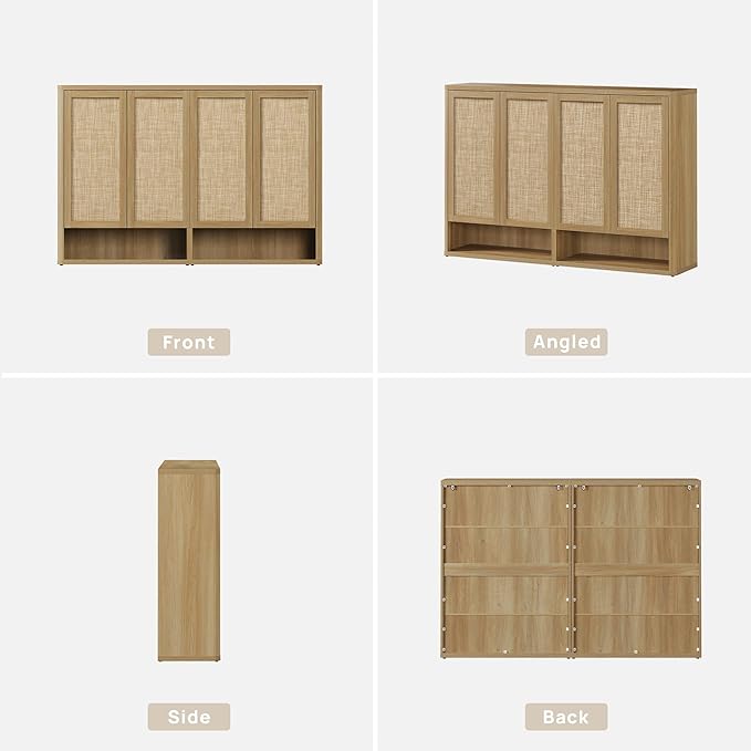 SICOTAS Rattan Shoe Storage Cabinet - Modular Shoe Cabinets with Door Tall Large Shoe Cabinet Storage for Entryway - 65.6" Wide Modular Cabinet for Hallway, Living Room