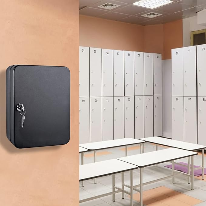 Kikerike Key Cabinet Wall Mount, 48 Hooks & Tags, Storage Key Lock Box, Steel Security Locking Key Management Organizer