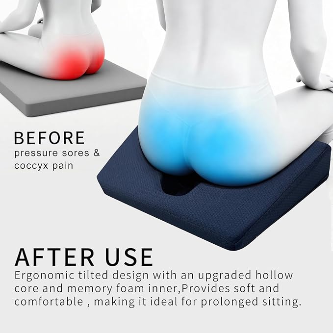 Gel Wheelchair Seat Cushion,Bed Sore Cushions for Butt,Office Chair Pressure Sore cushion,Memory Foam Pillow for bed,Pressure Ulcer Pain Relief,Relieve Sciatica,Coccyx,Washable Cover(Set Blue)