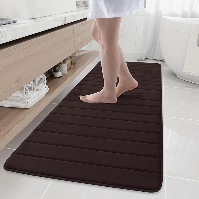 Buganda Memory Foam Bath Mat, 70" x 24", Ultra Soft and Non-Slip Bathroom Rugs, Water Absorbent and Machine Washable Bath Rug Runner for Bathroom, Shower, and Tub, Brown