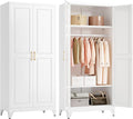 Metal Armoire Wardrobe Closet with Doors and Shelves, 71" Tall Freestanding Wardrobe Cabinet for Hanging Clothes, Large Closet with Hanging Rod for Bedroom, Office, School, Employee, Gym, White
