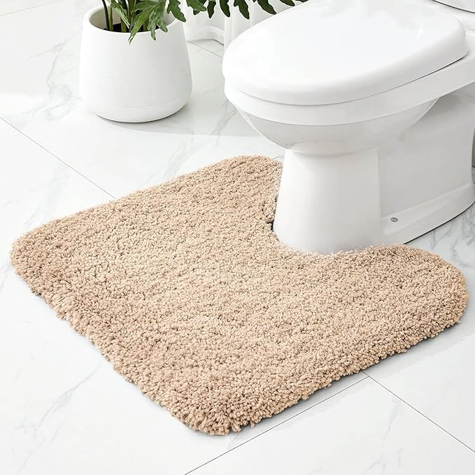 Toilet Rugs U-Shaped Mat 24x22, Contour Bathroom Mat - Ultra Soft & Absorbent Microfiber, Quick-Dry, Machine Washable with High Density Foam Latex Non Slip Backing, Beige