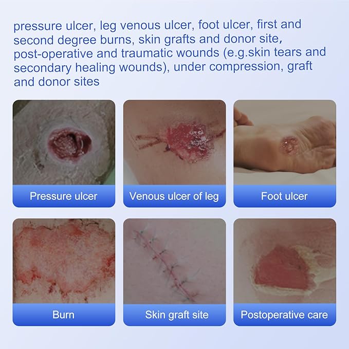 Silver Silicone Adhesive Foam Dressing Without Border, 4"×4" Ag Sterile Highly Absorbent Wound Dressing, 5 Count