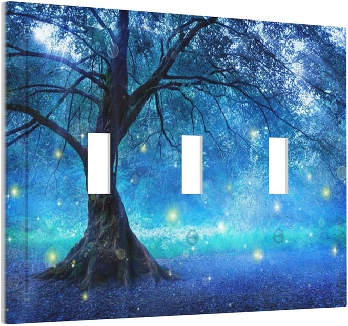 Light Switch Cover Fantasy Fairy Tree In Mystic Forest 3 Gang Wall Plate Triple Light Switch Plate Toggle Decorative Outlet Covers Electrical Switchplate for Bathroom Bedroom Decor