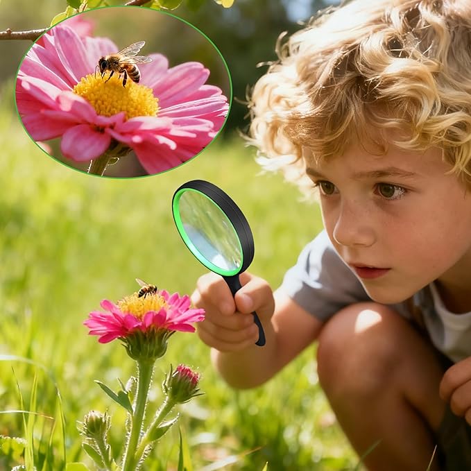 5X Magnifying Glass Handheld Reading Magnifier for Seniors - 100MM Real Glass Magnifying Lens for Book, Newspaper Reading, Insect and Hobby Observation, Science(Green)