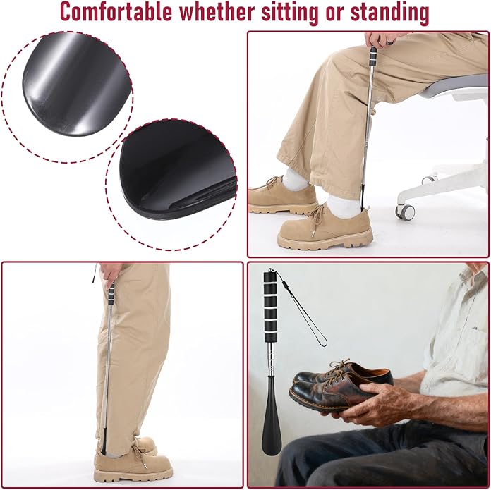 Shoe Horn Retractable, Stainless Steel Telescopic Long-Handle Shoehorn Extendable Shoe Horn for Men Women Kids Seniors