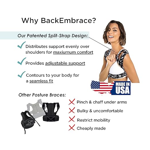 BackEmbrace Posture Corrector for Women and Men - Made in USA - Slim and Adjustable Shoulder Brace - Back Brace for Back Pain Relief - Lightning Bolt M/L