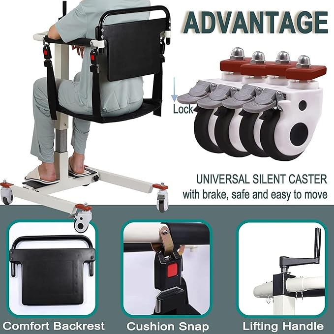 Patient Lift Transfer Chair, Patient Lift Wheelchair for Home, Wheelchair Lift for Home Portable Car Transfer Lift Chair for Disabled and Elderly Nursing, Height/Width Adjust (Upgraded Backrest)