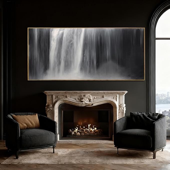 Waterfall Canvas Wall Art Black and White Wall Decor Landscape Art Prints 32"x70" Office Decorations Artwork for Bedroom
