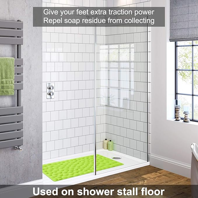Non-Slip Bathtub Mat OTHWAY Soft Rubber Bathroom Bathmat with Strong Suction Cups (Green, 16x40 inch)