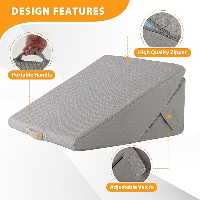 Bed Wedge Pillow for Sleeping, 9&12 Inch Adjustable Wedge Pillow Set for After Surgery, Triangle Pillow for Back Pain Relief, Leg Support, Acid Reflux, Gerd, Grey