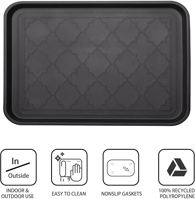 Boot Tray for Entryway Indoor, Heavy Duty Shoe Mat Tray 2 Packs, 16.7"x12.8" Waterproof Shoes Trays with Raised Edge, Outdoor Multi-Purpose Mats for Boots, Garden, Pets