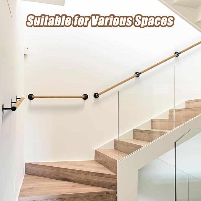 5FT Round Wooden Handrail for Indoor Staircase Handrail,Wall Mount Support Stair Railings, Non-Slip Safety Corridor,Lofts,Patio,Guardrail Wood Hand Railings for Elderly,Children,Disable People