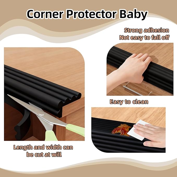 Baby Corner Guards 6.56FT - Ultra Soft Sponge Edge & Corner Protectors,Desk Edge Cushion,for Furniture, Table, Fireplace - Safety Bumper with Strong Adhesive Tape, Black,3.15 Inch Wide