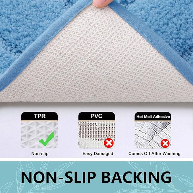 Buganda Bathroom Rugs, 30" x 20", Soft and Absorbent Microfiber Bath Rugs, Non-Slip Shaggy Shower Carpet, Machine Wash Dry Bath Mats for Bathroom Floor, Tub and Shower, Blue