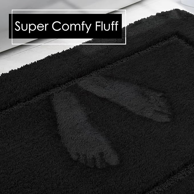 LOCHAS Bathroom Rug Set Black, Soft Bath Rug Set 2 Piece, Toilet Mat U-Shaped 20x20 and 34x20 Bath Rugs, Quickly Dry Mats for Bathroom, Tub, Washable, Super Absorbent Floor Mat
