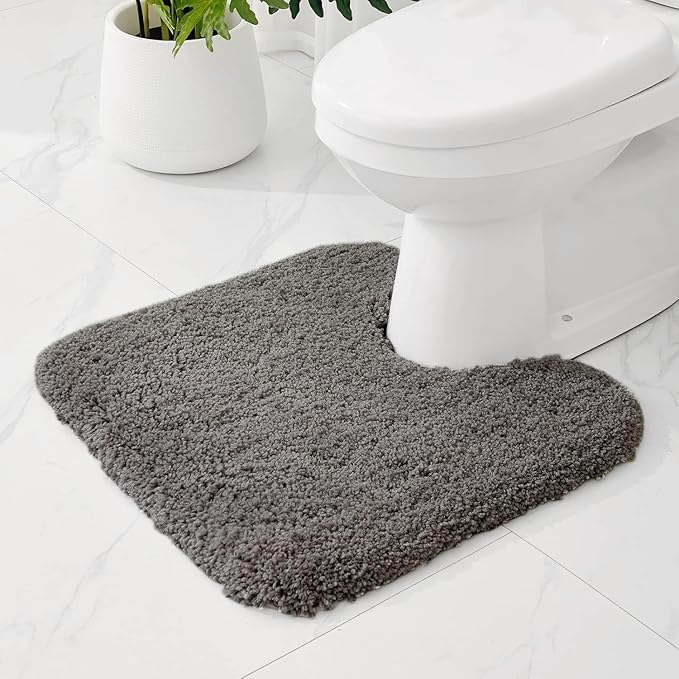 Toilet Rugs U-Shaped Mat 24x22, Contour Bathroom Mat - Ultra Soft & Absorbent Microfiber, Quick-Dry, Machine Washable with High Density Foam Latex Non Slip Backing, Dark Grey