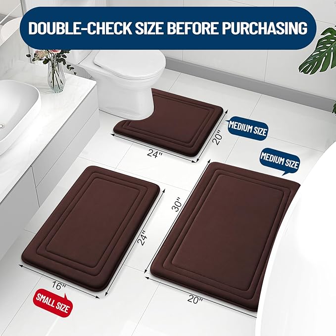 Grandaily Memory Foam Bath Mat Rug 47x20, Ultra Soft, Non-Slip and Absorbent Bathroom Rugs, Machine Wash Dry, Comfortable Bath Carpet for Bathroom Floor, Tub and Shower, Brown
