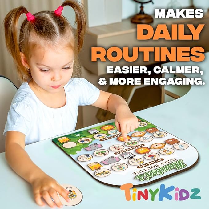 Wooden Daily Routine Chart for Todder, Visual Schedule Woodland Reward Chart, Daily Responsibilities Board for Kids, Personalized Chore Chart for Kids
