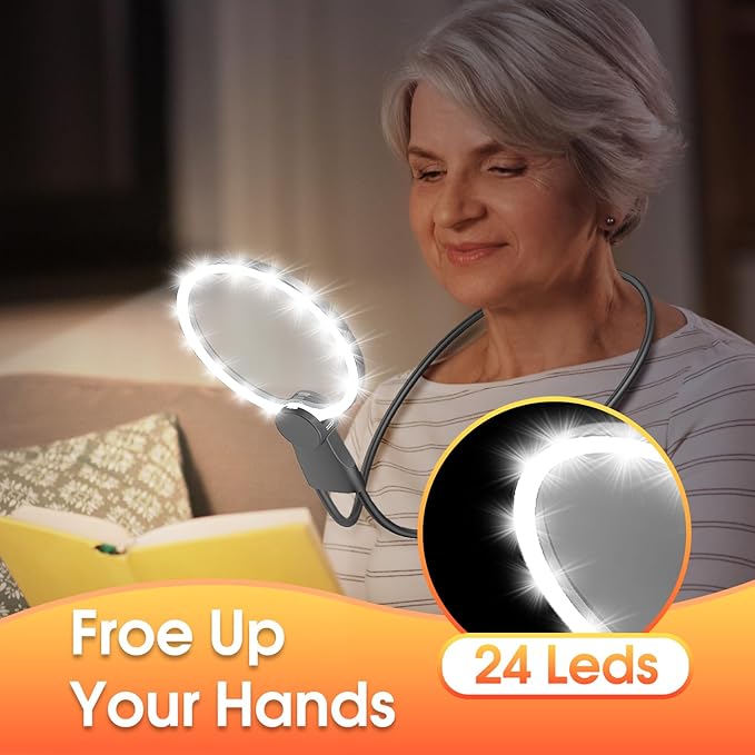 IMICHI Large Magnifier with Light-Hands Free- 5.1 Inch 6X Magnifying Glass Suit for Large Hands/Pursuing a Wide View, Neck-Worn Magnifier for Seniors, Gifts Perfect for Reading, Sewing