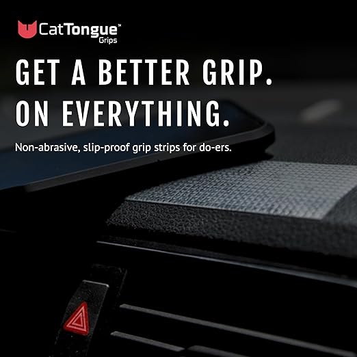 CATTONGUE GRIPS 2” Non-Abrasive Grip Tape Strips - Heavy-Duty, Waterproof Anti-Slip Tape for Furniture, Bathtubs, Frames, Gaming & More - Indoor & Outdoor Anti-Slip Solution (Black & Clear, 2-Pack)