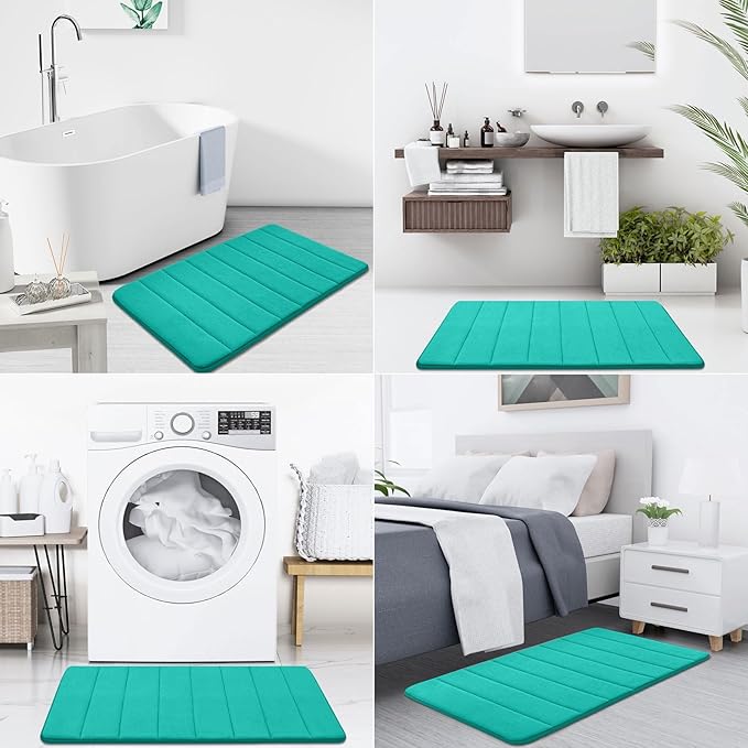 Buganda Memory Foam Bath Mat, 70" x 24", Ultra Soft and Non-Slip Bathroom Rugs, Water Absorbent and Machine Washable Bath Rug Runner for Bathroom, Shower, and Tub, Teal
