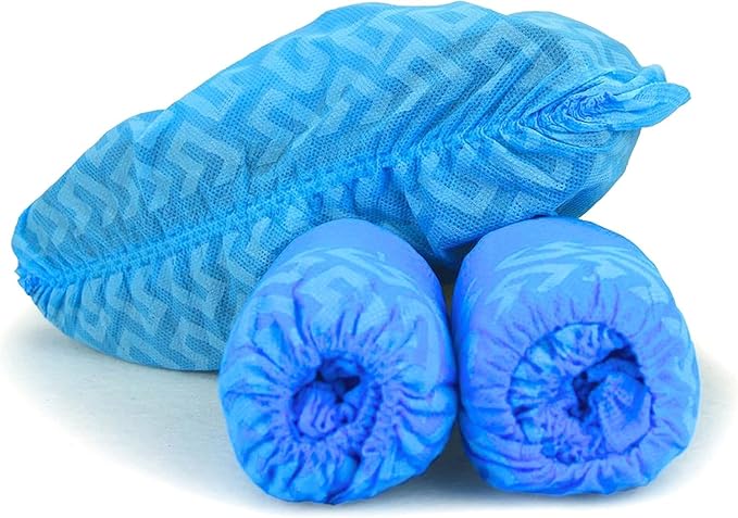 G & F Products Disposable Shoe Covers, Slip-Resistant Booties, Heavy-Duty, Waterproof, Elastic Band, Non-Slip Silicone Sole, Reusable, Protects Floors, Blue, 11 Us Men & 13 Us Women, 200 Pieces