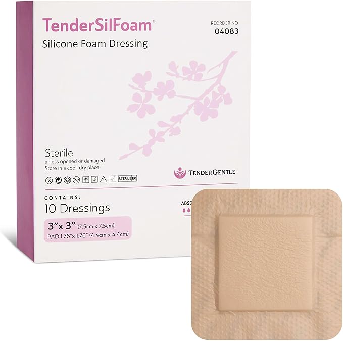 Bordered Silicone Foam Bandages - 10 3x3 Sterile Silicone Foam Dressings for Wound Care, & Dressings - Absorbent Bed Sore Protectors - Good for Sensitive Skin