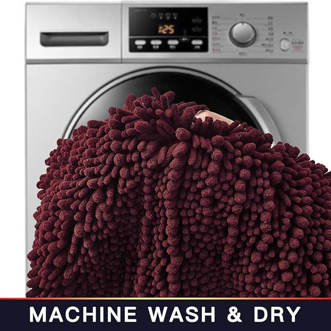 Walensee Bathroom Contour Rug Non Slip Toilet U Shaped Bath Mat (20x24, Burgundy) Water Absorbent Super Soft Shaggy Chenille Machine Washable Dry Extra Thick Perfect Absorbant Best Plush Carpet