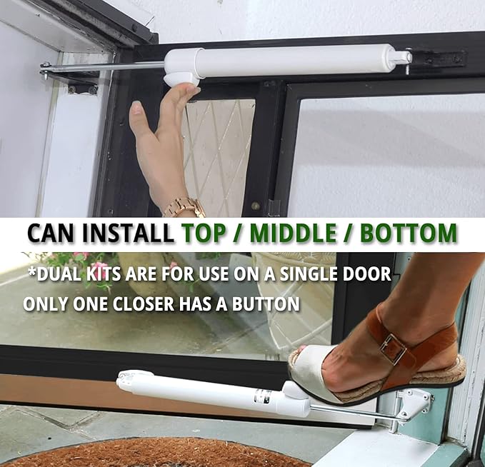 Touch 'n Hold Smooth Dual Door Closer System (Bronze) – Heavy-Duty - Touch-Button Hold Open Feature & Smooth Closing Motion - Storm & Security Door (Medium/Heavy Weight). New Door/Replace Old Unit