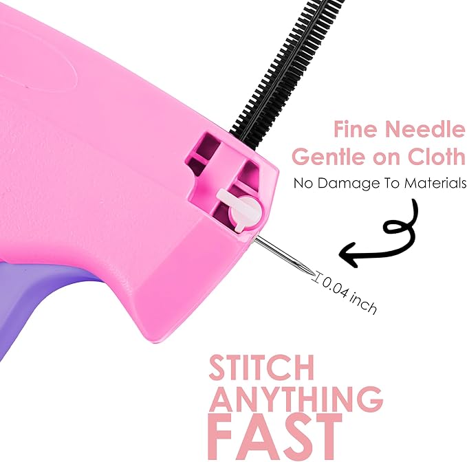 Stitch Gun for Clothes - Handheld Stitch Tag Gun Quick Clothing Fixer - Mini Sewing Kit Micro Tagging Gun - Includes 6 Needle, 1000 Black Fasteners & 1000 White Fasteners (Pink-Purple)