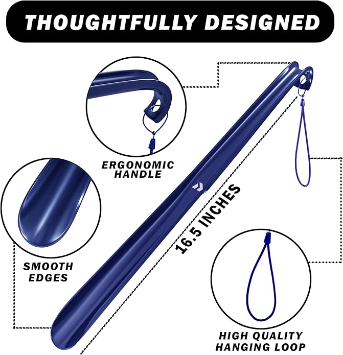 Nextnoid Shoe Horn Long Handle for Seniors - 16.5" Straight & Sturdy Long Shoe Horn for Men, Women & Kids